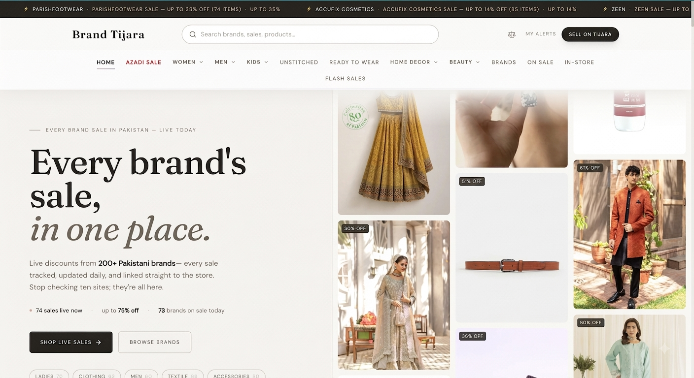 Brand Tijara - Live sale aggregator for Pakistani brands